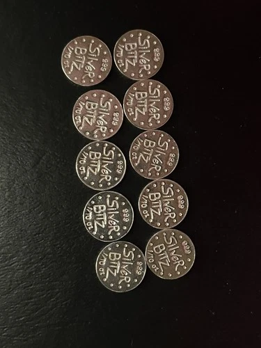1/10 Oz Silver Round  .999 Fine Silver Bitz 10 Pieces 1 Ounce Total Weight