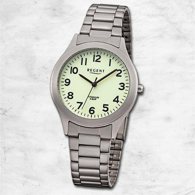 Regent Titan Herren Uhr Armbanduhr Quarz grau Titan-Uhren URF1294