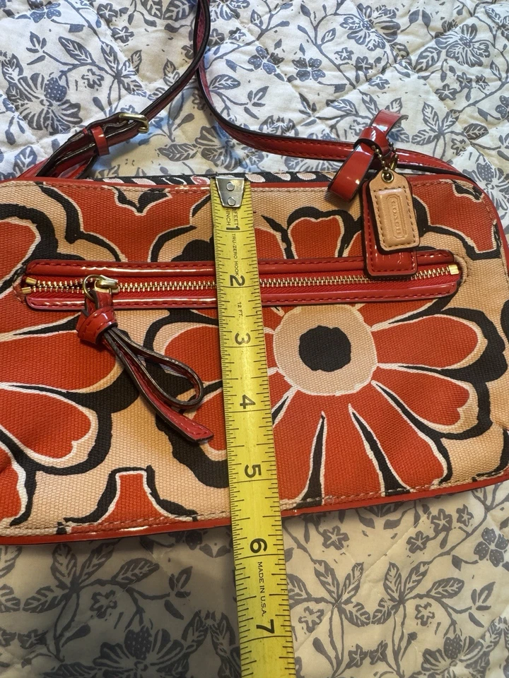 Bolso Bandolera Coach 25121 Estampado de Flores de Amapola Floral con Cremallera Rojo Naranjado ¡EXCELENTE ESTADO USADO! Foto 3 de 4