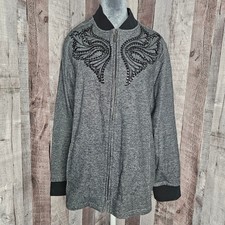 Bob Mackie Wearable Art Black Sequine Wings Gray Full Zip Jacket Women's XL Gift