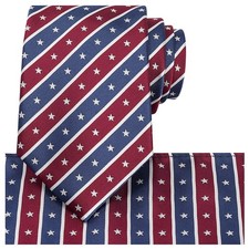 100 Silk Patriotic Tie USA Necktie 4th Of July Stars N X-Long Red Blue