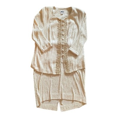 Leslie Fay Skirt Suit Womens 18W Cream Gold Embroidered Crinkle 2 Piece Set USA