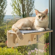 2-in-1 Cat Window Perch Wall Shelves, Cat Hammock Window with Solid Wood, S...