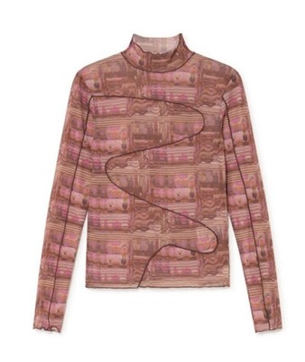 Paloma Wool Cometa Top Long Sleeve Dark Pink Abstract Swirl Print Size Small