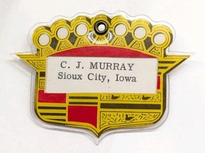 50s 60s Vintage Cadillac Salesman Employee Name Tag Rare CJ Murray Sioux City IA
