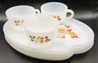 Vintage Federal Glass Snack Set Cups Plates Orange Blossom Milk Glass 6 Piece