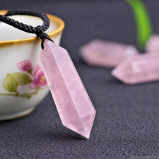 Natural Rose Quartz Pendant Hexagonal Stone Amulet Healing Unisex Necklace Gift