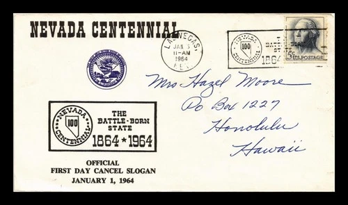US COVER NEVADA CENTENNIAL BATTLE BORN STATE FIRST DAY SLOGAN CANCEL