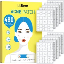 LitBear Pimple Patch Bulk, 480 Patches 3 Size Acne 480 Count, Transparent