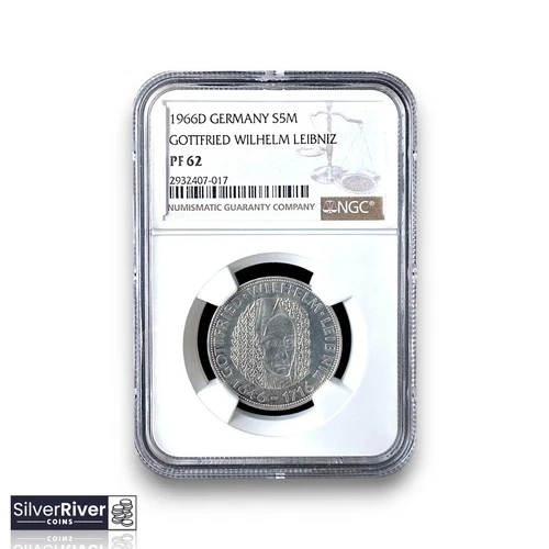 1966-D Germany Silver 5 Marks PROOF - Wilhelm Leibniz (*Certified PR62 by NGC*)