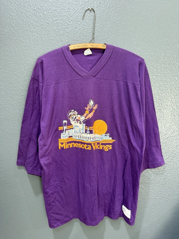 De colección Años 70 Logo 7 NFL Minnesota Vikings Fútbol Metrodome Raglan XL Púrpura  Foto 3 de 4