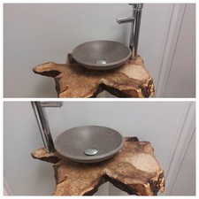 Esche Waschtisch Massivholz Holz CORIAN Baumkante Gäste WC Bad Waschbecken Tisch