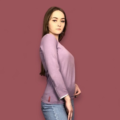 Prada Red Tab Vintage Women's Longsleeve (M) Purple Sleeve Zippers Boat Neck Top