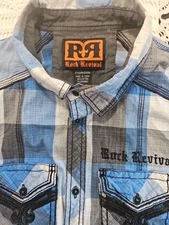 Rock Revival Shirt Men M Plaid Long Sleeve Western Embroidered Button Up Rodeo