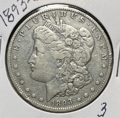 #ad 1893 O MORGAN SILVER DOLLAR F DETAILS $59.55