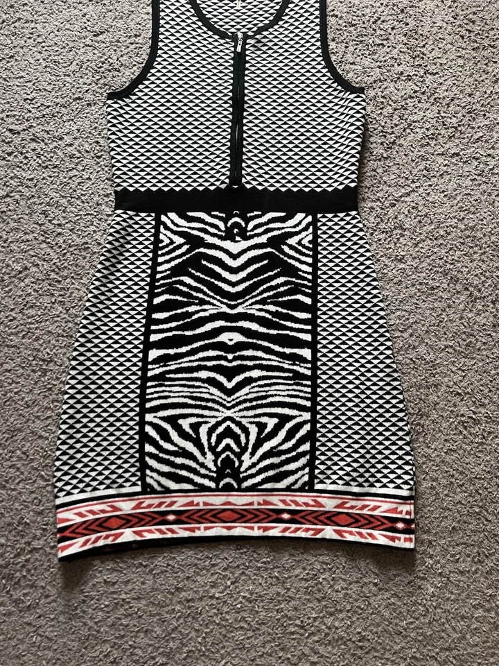 Hale Bob Knit Dress Medium Geometric Zebra Animal Print Sleeveless 5CLA6812 - Image 2 of 4