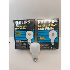 7 Light Bulbs VTG 80s Philips 100W Soft White Standard Base T Shaped Collectible