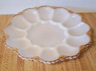 Anchor Hocking White Egg Plate With Gold Trim Scalloped Edge — photo 3