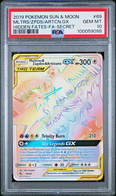 PSA 10 2019 Pokemon Hidden Fates Moltres Zapdos Articuno GX 69/68