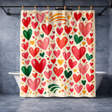 Cute Heart Love Shower Curtain Colorful Bathroom Decor 72x72 Polyester
