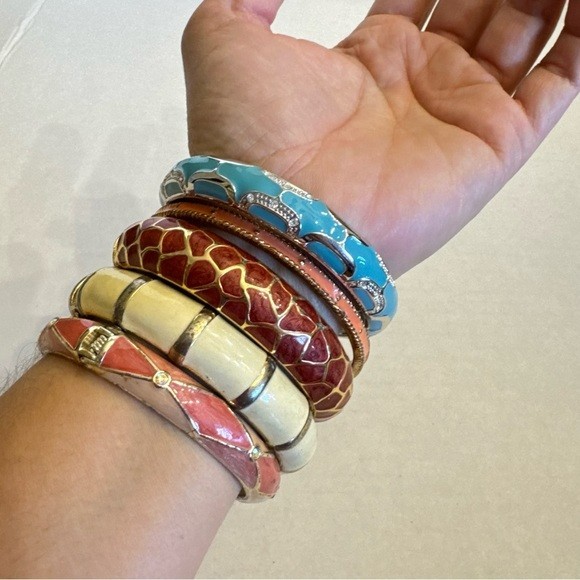 Vintage Cuff Bangle Bracelet Braclets Set Enamel … - image 5