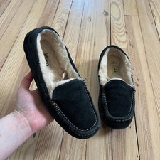 UGG Ansley Black Suede Moccasin Slippers Women 8 Wool Lined 3312 comfort Loafers