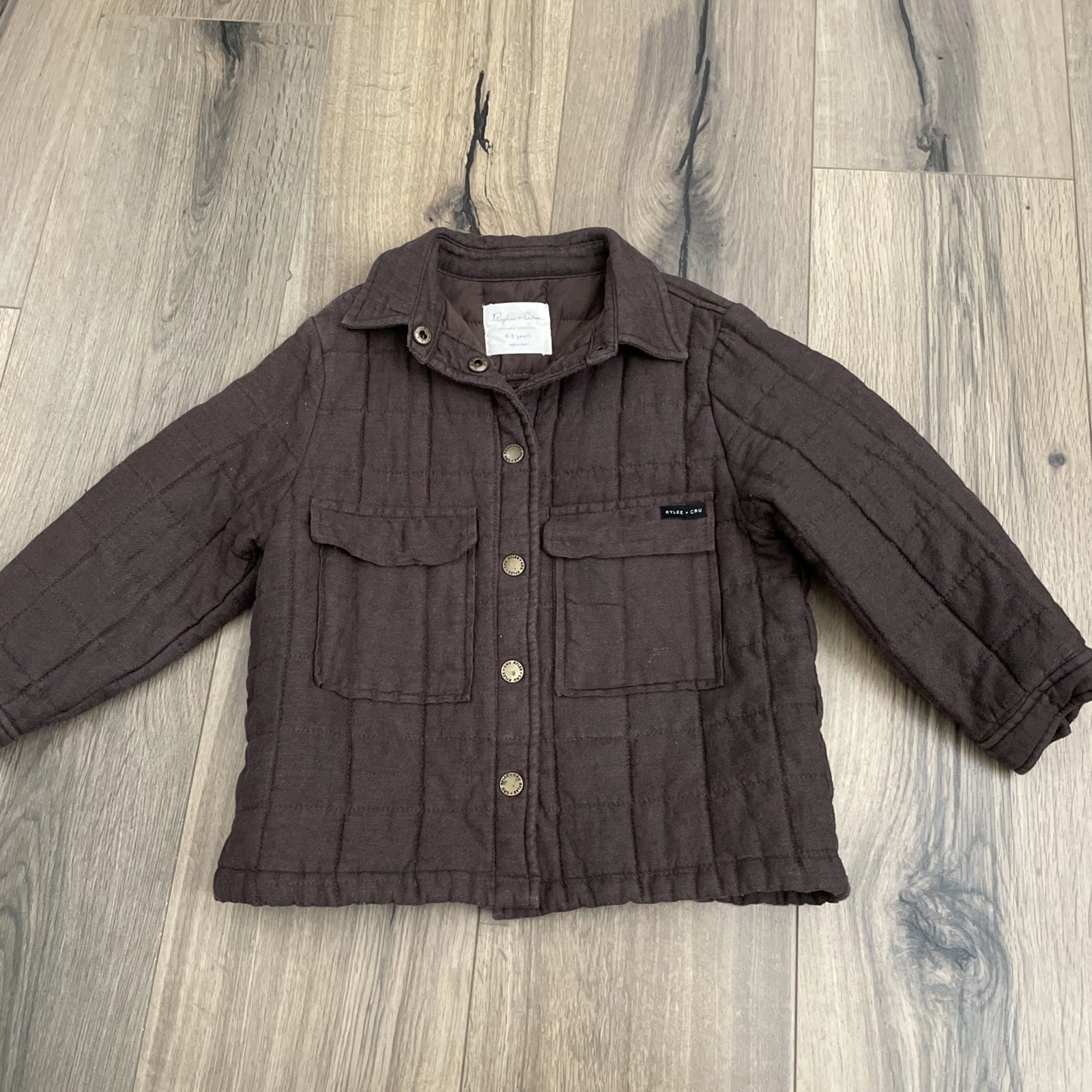 Rylee + Cru Kids Boys Unisex Size 4 5 Brown Quilted Linen Cotton Chore Coat EUC
