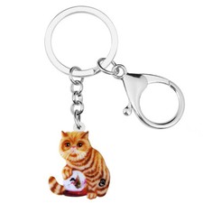 Christmas Acrylic Orange Cat Keychains Car Bag Key Ring Pets Jewlery Charms Gift