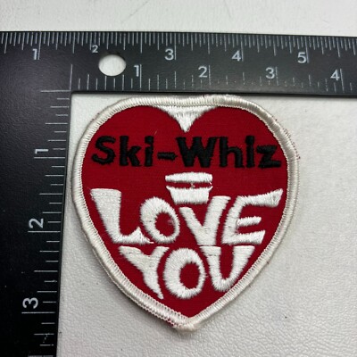Vintage SNOWMOBILE I LOVE YOU Advertising Patch Ski Mobile Winter Vehicle 481O