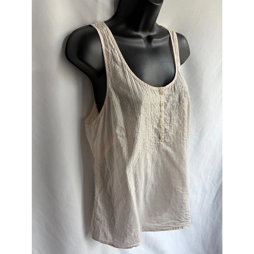 J Crew Striped Sequin Tank 100% Cotton Size 10 Natural Basics Fancy Essential - Image 4 of 4
