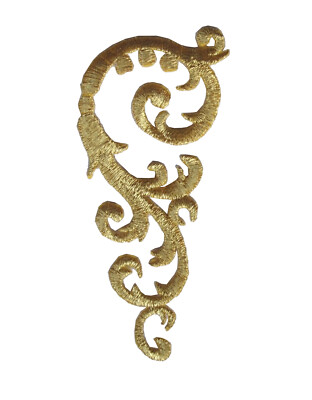 #3731B Gold Trim Fringe Swirl Art Abstract Design Embroidery Applique Patch/Pc
