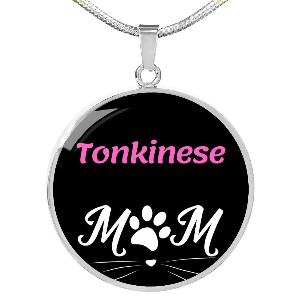 Tonkinese Cat Mom Necklace Circle Pendant Stainless Steel or 18k Gold 18-22