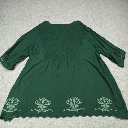 Ulla Popken Blouse Size EU 58/60 UK 32/34 Green Viscose Shirt Top Embroidered - Picture 2 of 13