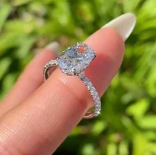 2.50 Ct Oval Cut Moissanite Hidden Halo Engagement Ring 14K White Gold Plated