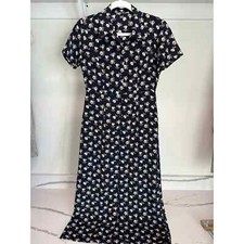 Navy Floral Collared Dress - No Brand - Probably Size Small - See photos