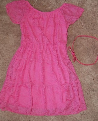 my michelle pink dress My Michelle Dress Sz 9/10 Floral Pink Orange Daisy Print Lace Trim Y2K Made USA