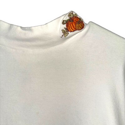 Northcrest Womens 4XL Cream Turtleneck Sweater Embroidered Pumpkin Plus Size