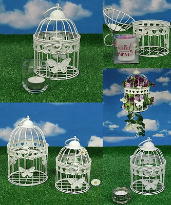 Geschenk Deko weiß Schmetterling Vogelkäfig Teelicht Blume Hochzeit Frau Freundin