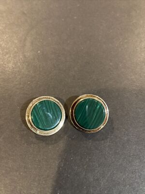 Vintage 925 Sterling Silver 24.6g Malachite Triangle Clip on  Vintage Sterling Silver 925 Malachite Clip On Earrings main image 1