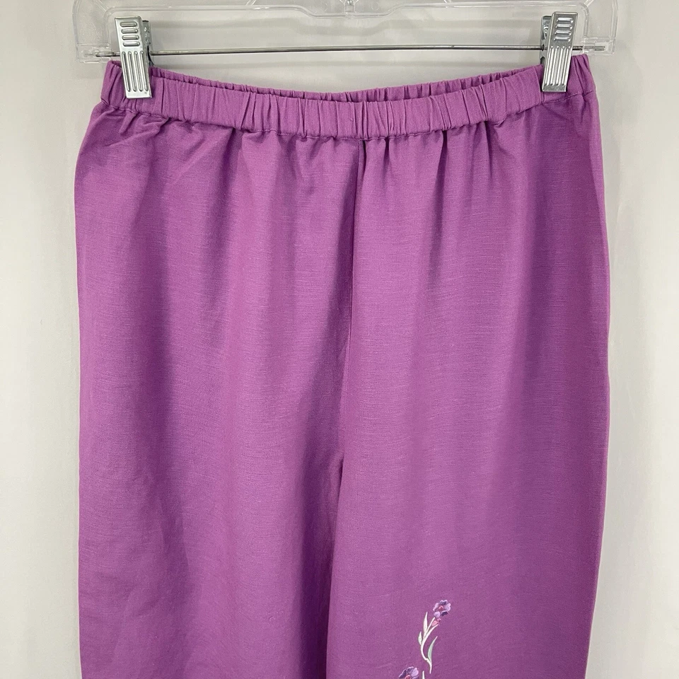 Bob Mackie 刺绣亚麻混纺裤子弹力腰围,尺寸 S 夏季 — 第 3/4 张图片