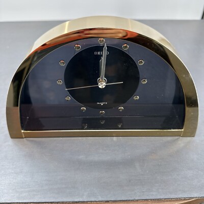 Vintage Seiko QQZ137G Half Moon Gold Black Mantle Clock Tested
