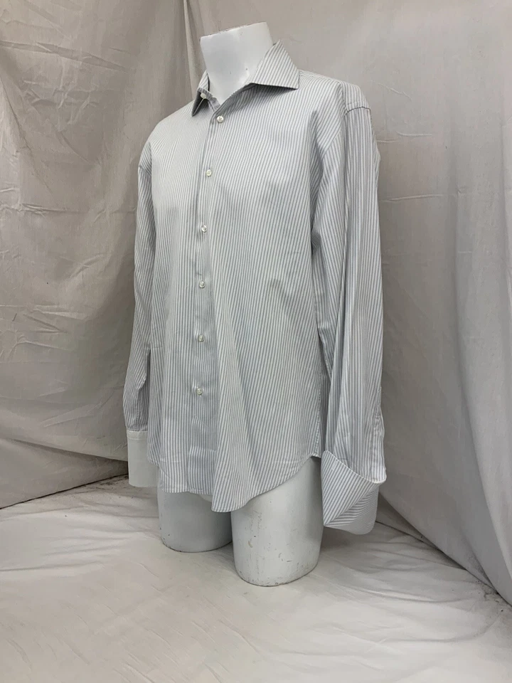 Camisa de Vestir Hombre Zara 16 34/35 Blanco Gris Rayas Hecha en Portugal Usada en Excelente Condición Ygi N1-120 Foto 4 de 4