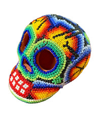 CALAVERA HUICHOL Día de Muertos Con Cuentas Mexicano Colorido Hecho a Mano Arte Popular