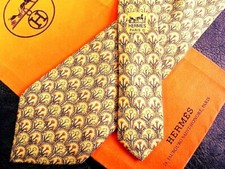 HERMES Neck tie Silk Yellow Logo japan seller N1218 15 Made in France