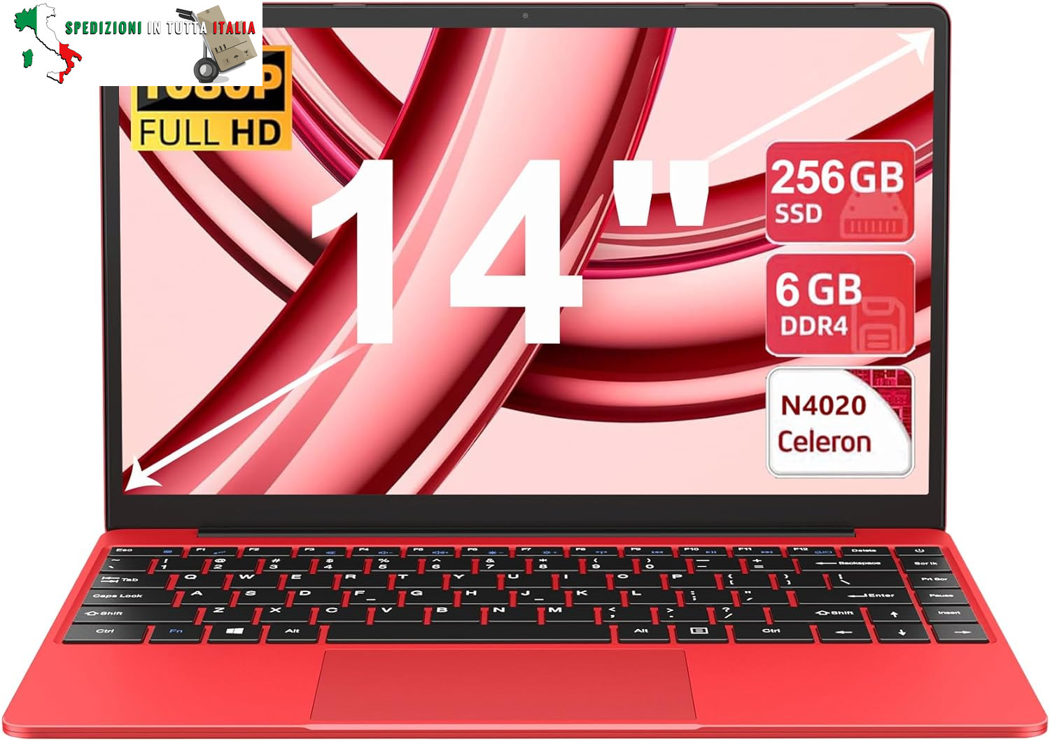 AOCWEI Notebook 14'' Celeron N4020 con WiFi 6 e 256GB
