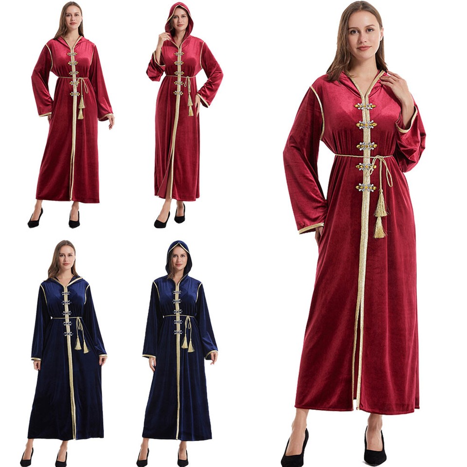 Eid Dress Muslim Women Hand-stitched Rhinestones Satin Abaya Kaftan