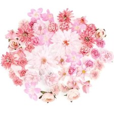 48 PCS Fake Flowers Heads - Artificial Flower Heads Bulk Silk Faux Flower Pink