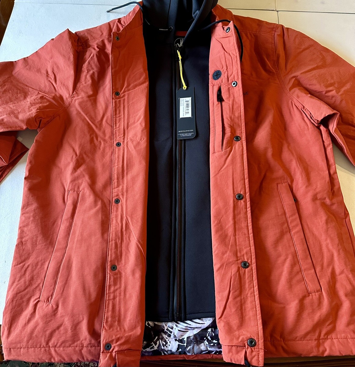 Body Glove Vintage Coaches Jacket w/ Hoodie Blanton Orange Size