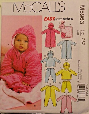 Assorted Baby Clothing Pattern, NB, S, M, L Sizes included, McCall's M5963 NIP