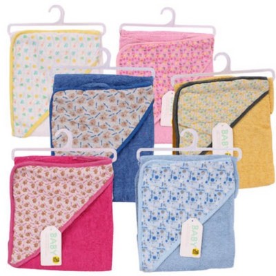 Terry Hooded Baby Towels Assorted Colors and Design Patterns
